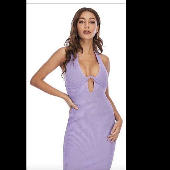 LILAC PURPLE RIBBED BANDAGE DRESS UNDERWIRE BUST - Picture 10 of 13
